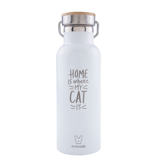 Θερμός 500ml Λευκό "Home Is Where My Cat Is"